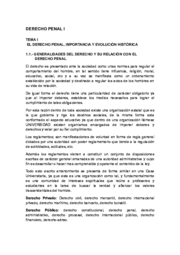 (DOC) DERECHO PENAL I TEMA I EL DERECHO PENAL, IMPORTANCIA Y EVOLUCIÓN HISTÓRICA 1.1 (DOC) DERECHO PENAL I TEMA I EL DERECHO PENAL, IMPORTANCIA Y EVOLUCIÓN HISTÓRICA 1.1