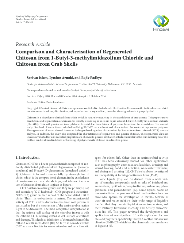 (PDF) Comparison and Characterisation of Regenerated Chitosan from 1 ...