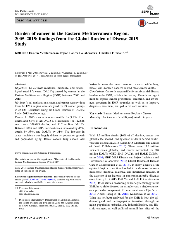 (PDF) Burden of cancer in the Eastern Mediterranean Region, 2005–2015 ...