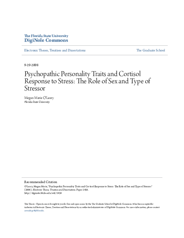(PDF) Psychopathic personality traits and cortisol response to stress ...