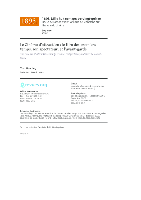 (PDF) Le Cinéma d’attraction le film des premiers temps, son