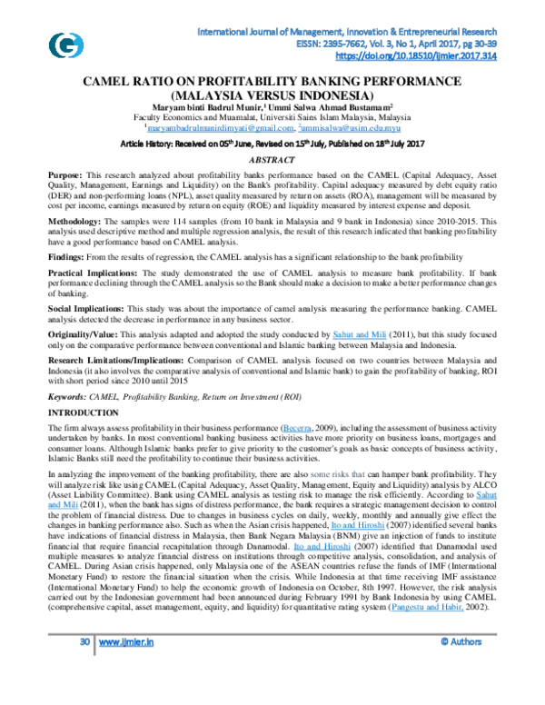 (PDF) CAMEL RATIO ON PROFITABILITY BANKING PERFORMANCE (MALAYSIA VERSUS