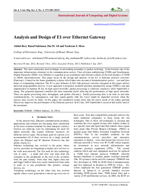 (PDF) Analysis and Design of E1 over Ethernet Gateway
