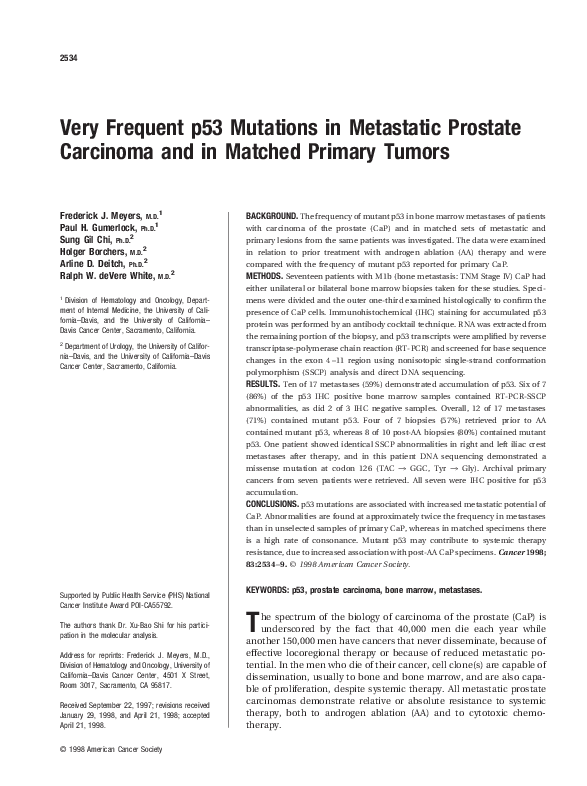 (PDF) Very frequent p53 mutations in metastatic prostate carcinoma and ...