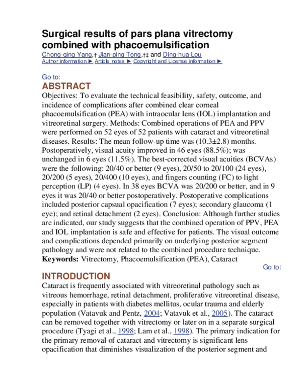 (DOC) Surgical results of pars plana vitrectomy combined with ...