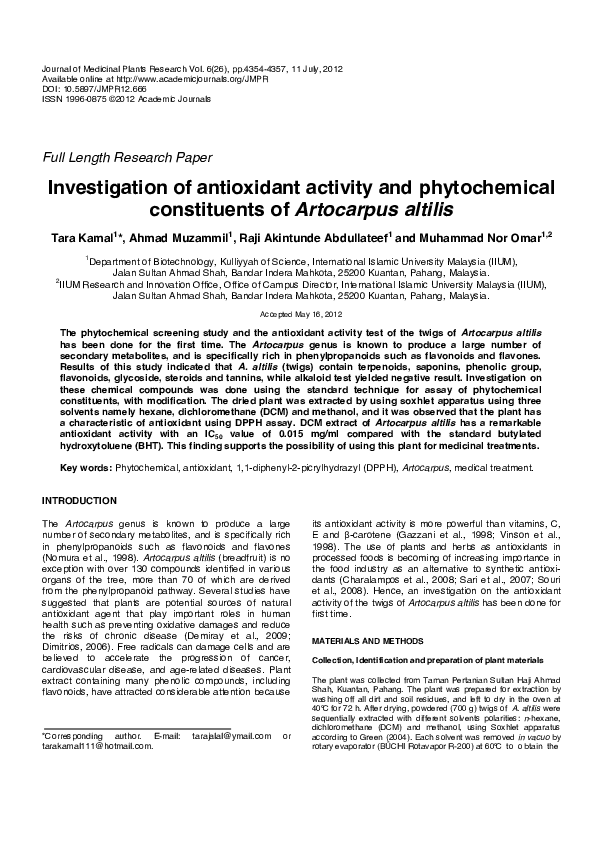 (PDF) Investigation of antioxidant activity and phytochemical ...