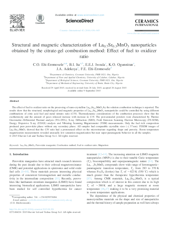 (PDF) CERAMICS INTERNATIONAL Festus EhiEromosele Academia.edu