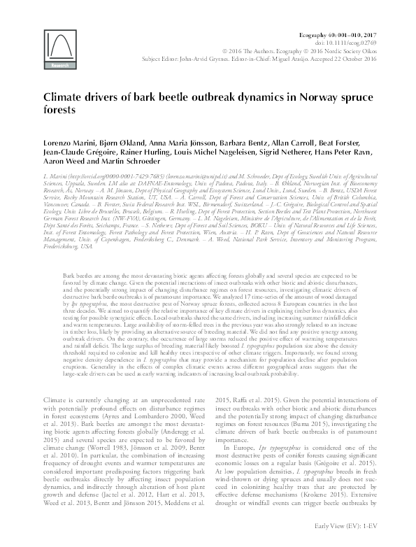 (PDF) Climate drivers of bark beetle outbreak dynamics in Norway spruce ...