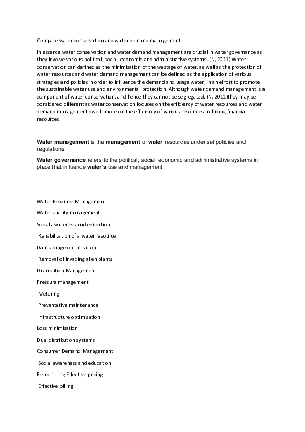 (DOC) Compare water conservation and water demand management
