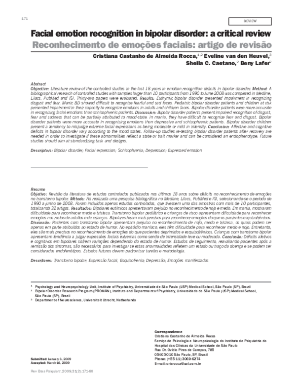 (PDF) Facial emotion recognition in bipolar disorder: a critical review ...