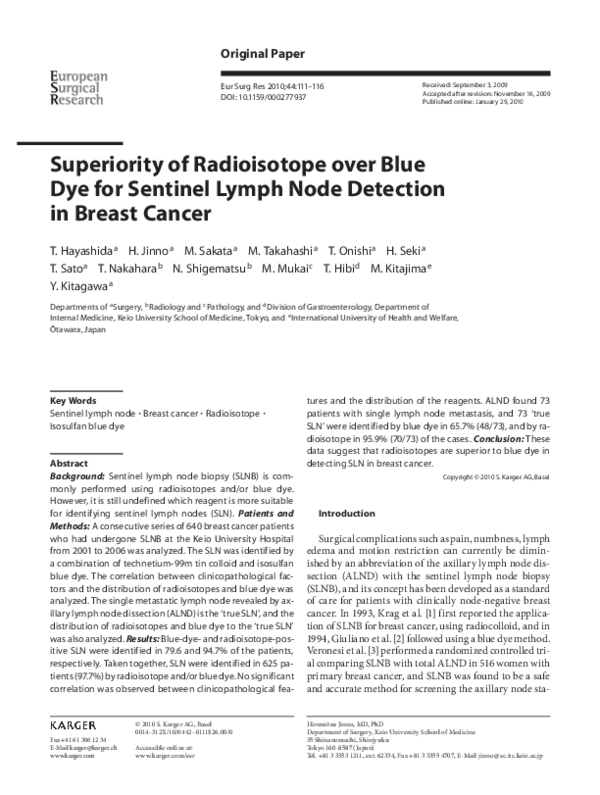 (PDF) Superiority of Radioisotope over Blue Dye for Sentinel Lymph Node ...