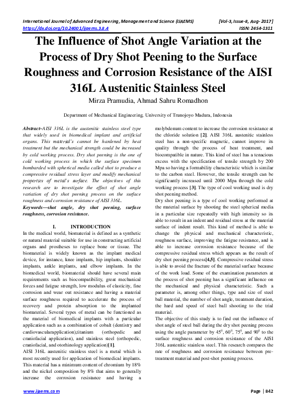 (PDF) The Influence of Shot Angle Variation at the Process of Dry Shot Peening to the Surface