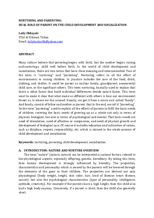 (DOC) NURTURING AND PARENTING: DUAL ROLE OF PARENT ON THE CHILD ...