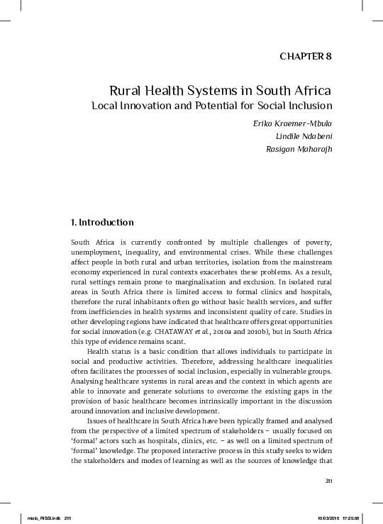 (PDF) Rural Health Systems in South Africa: Local Innovation and ...