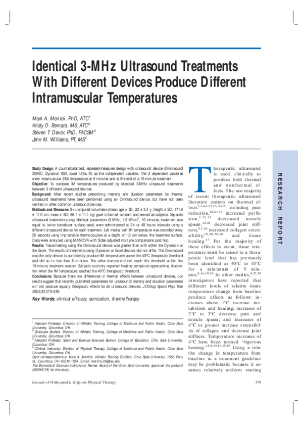 (PDF) Identical 3MHz Ultrasound Treatments With Different Devices