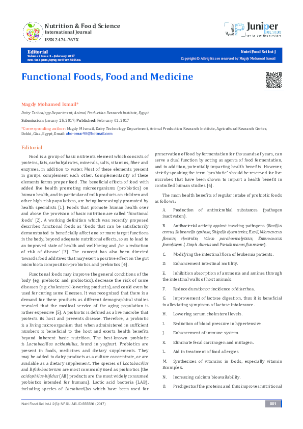 (PDF) Functional Foods, Food and Medicine