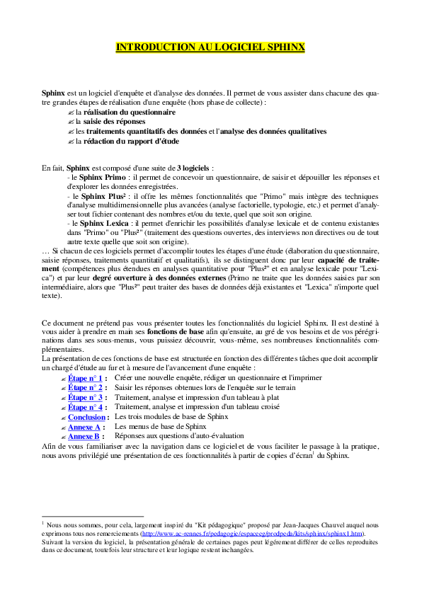 (PDF) INTRODUCTION AU LOGICIEL SPHINX