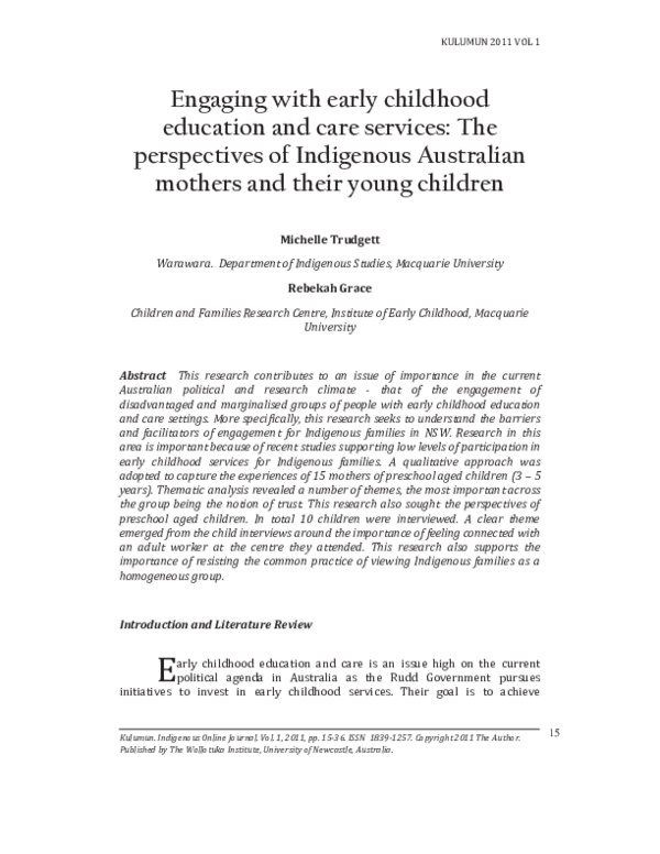 (PDF) Engaging with early childhood education and care services : the ...