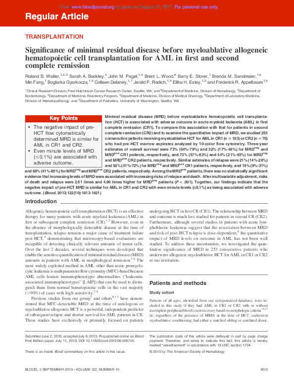 (PDF) Significance of minimal residual disease before myeloablative ...