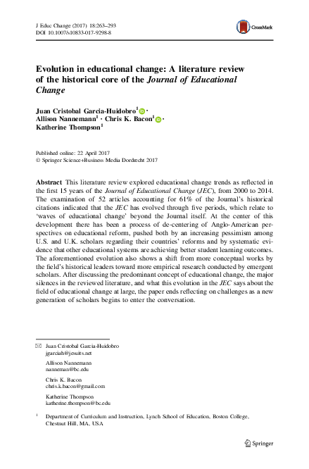 (PDF) Evolution in educational change: A literature review of the