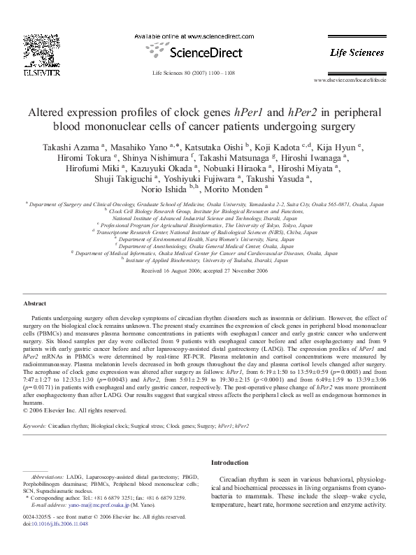 (PDF) Altered expression profiles of clock genes hPer1 and hPer2 in ...