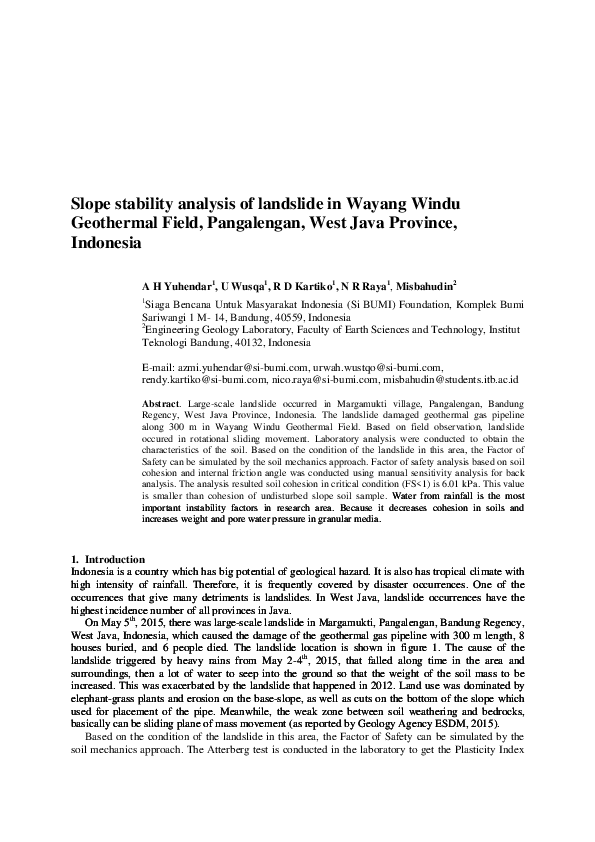 (PDF) Slope stability analysis of landslide in Pangalengan, Bandung ...