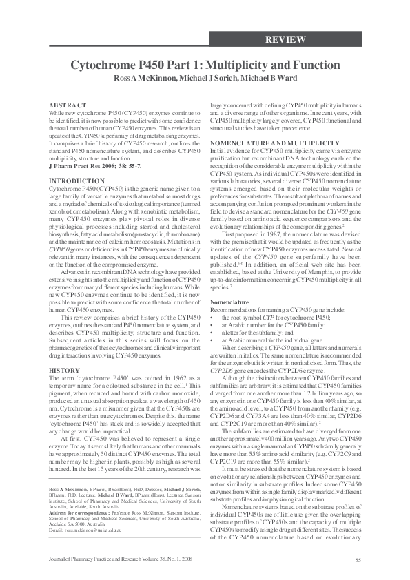 (PDF) Cytochrome P450 Part 1: Multiplicity and Function