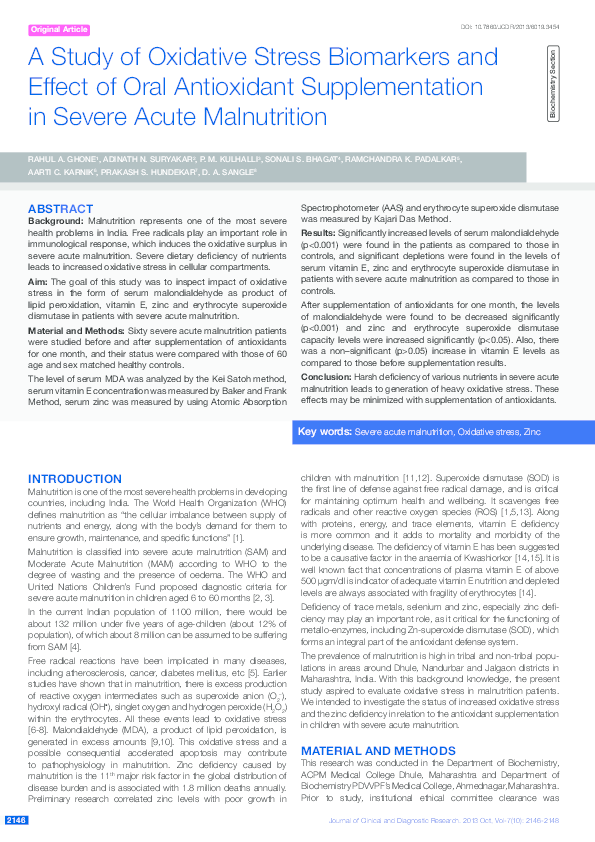 (PDF) A Study of Oxidative Stress Biomarkers and Effect of Oral ...