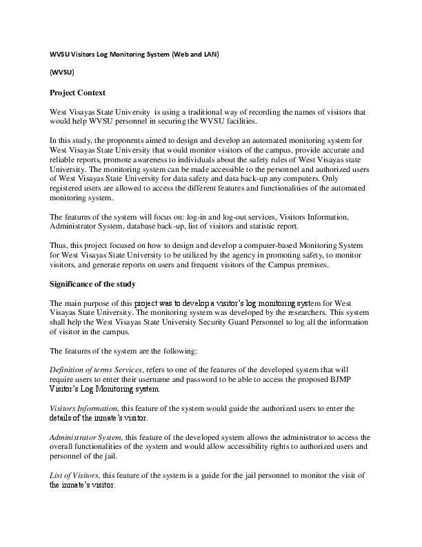 (DOC) WVSU Visitors Log Monitoring System ( and LAN ricky cyril