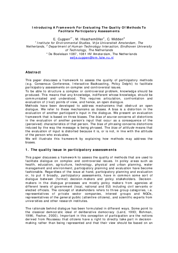 (PDF) Introducing A Framework For Evaluating The Quality Of Methods To ...