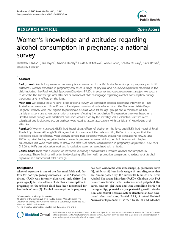 (PDF) Women's knowledge and attitudes regarding alcohol consumption in
