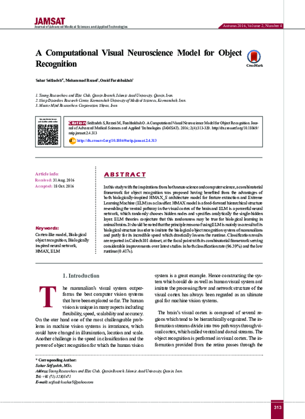 (PDF) A Computational Visual Neuroscience Model for Object Recognition