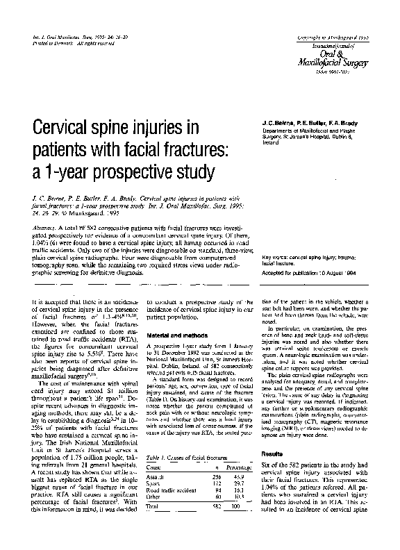 (PDF) Cervical spine injuries in patients with facial fractures: A 1 ...