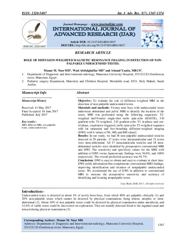 (PDF) ROLE OF DIFFUSION-WEIGHTED MAGNETIC RESONANCE IMAGING IN ...