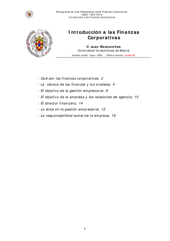 (PDF) Introducción a las Finanzas Corporativas