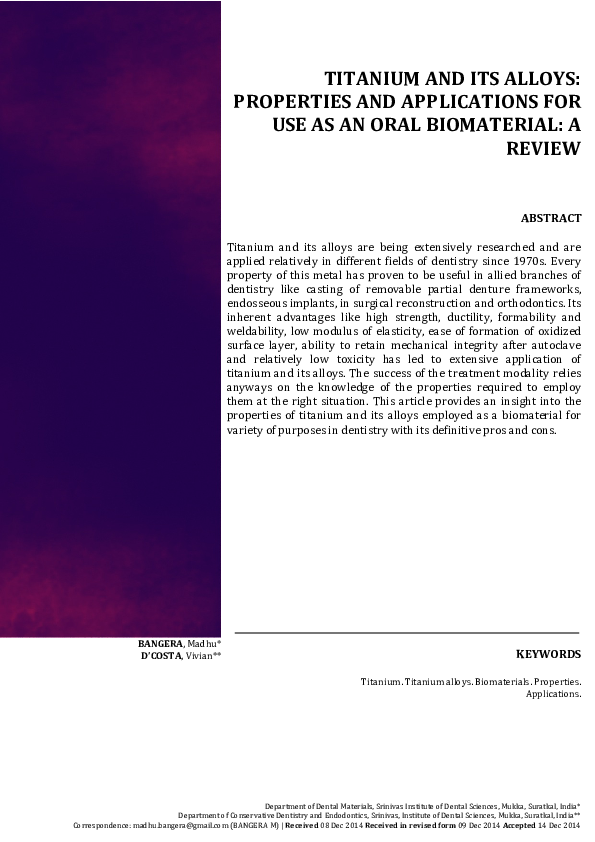 (PDF) TITANIUM'AND'ITS'ALLOYS' PROPERTIES'AND'APPLICATIONS'FOR' USE'AS