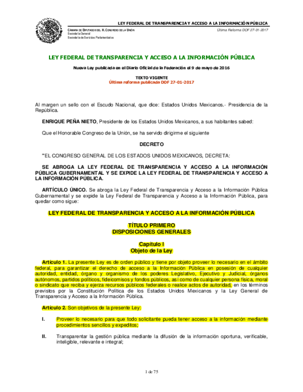 (PDF) LEY FEDERAL DE TRANSPARENCIA Y