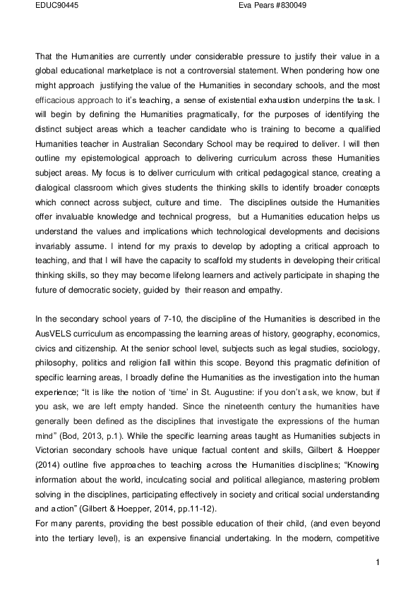 (DOC) Teaching the Humanities