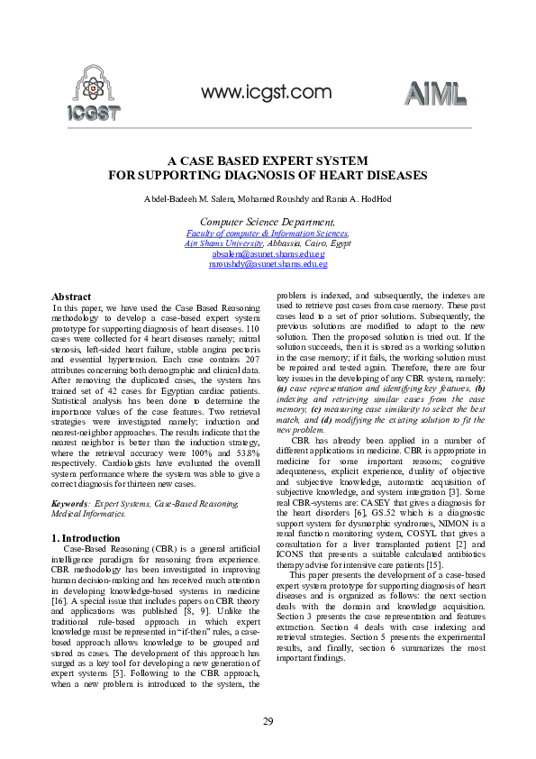 (PDF) A Case Based Expert System for Supporting Diagnosis of Heart Diseases