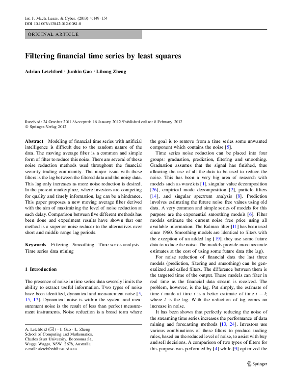 (PDF) Filtering financial time series by least squares