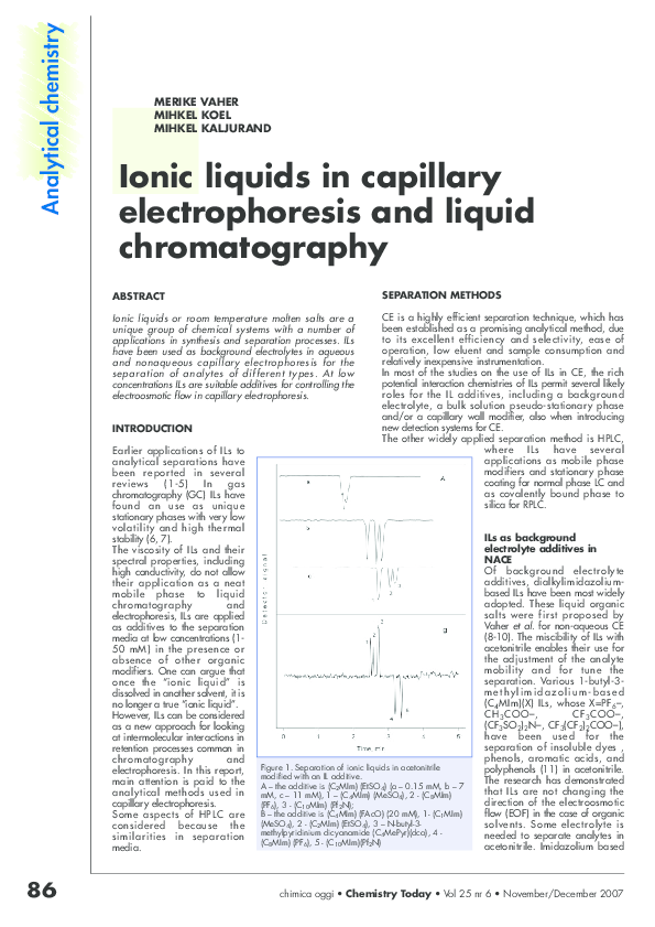 (PDF) Ionic liquids in capillary electrophoresis and liquid