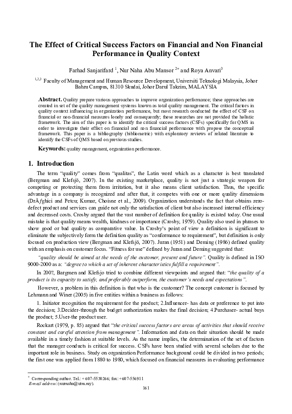 (PDF) The Effect of Critical Success Factors on Financial and Non ...