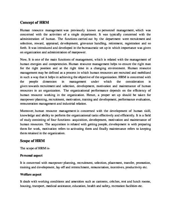 (DOC) Concept of HRM Scope of HRM