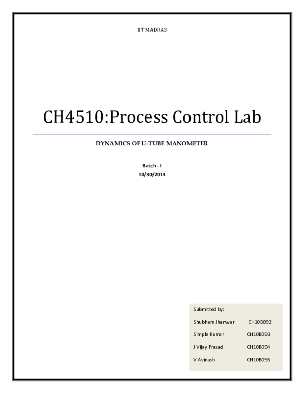 (PDF) CH4510Process Control Lab DYNAMICS OF UTUBE MANOMETER BIKRAM