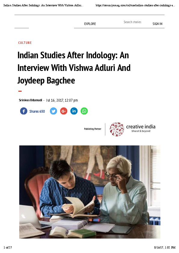 Indian Studies After Indology: An Interview With Vishwa Adluri And Joydeep Bagchee