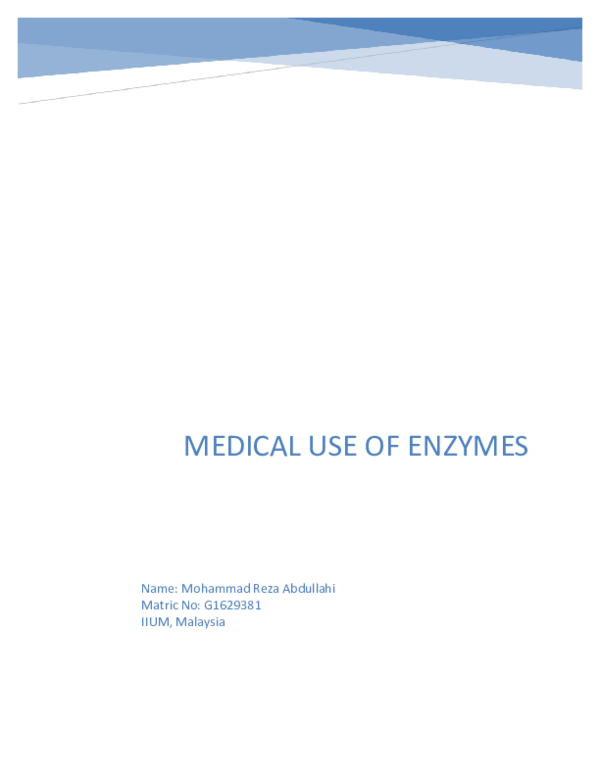 (PDF) MEDICAL USE OF ENZYMES Mohammad Reza Abdullahi Academia.edu