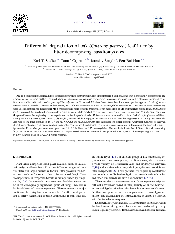 (PDF) Differential degradation of oak (Quercus petraea) leaf litter by