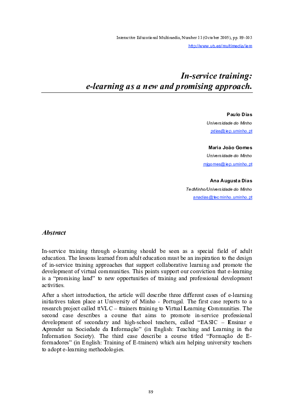 (PDF) In-service training: e-learning as a new and promising approach