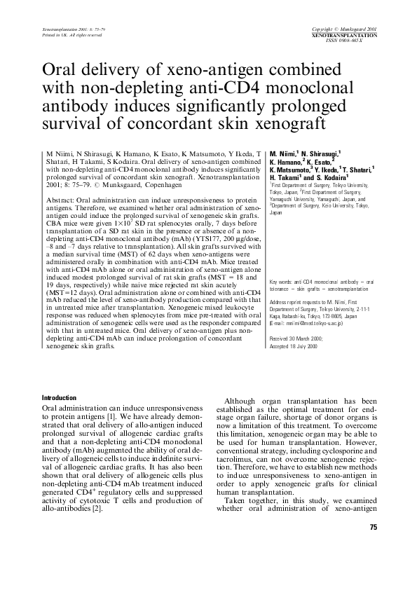 (PDF) Oral delivery of xenoantigen combinedï¿½with nondepleting anti