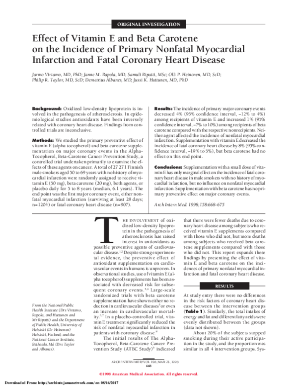 (PDF) Effect of Vitamin E and Beta Carotene on the Incidence of Primary
